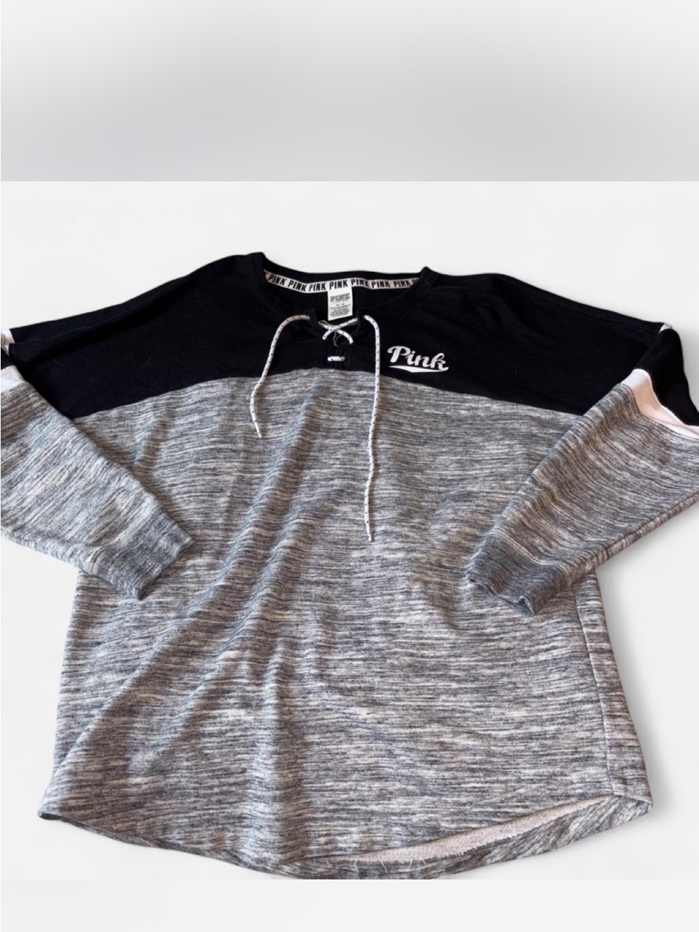 PINK Victoria's Secret Black & Gray Lace-Up Pullover Sweatshirt